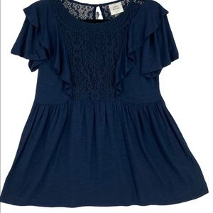 Knox Rose Women’s Short Sleeve Floral Embroidered Blouse Indigo Ink Size XS